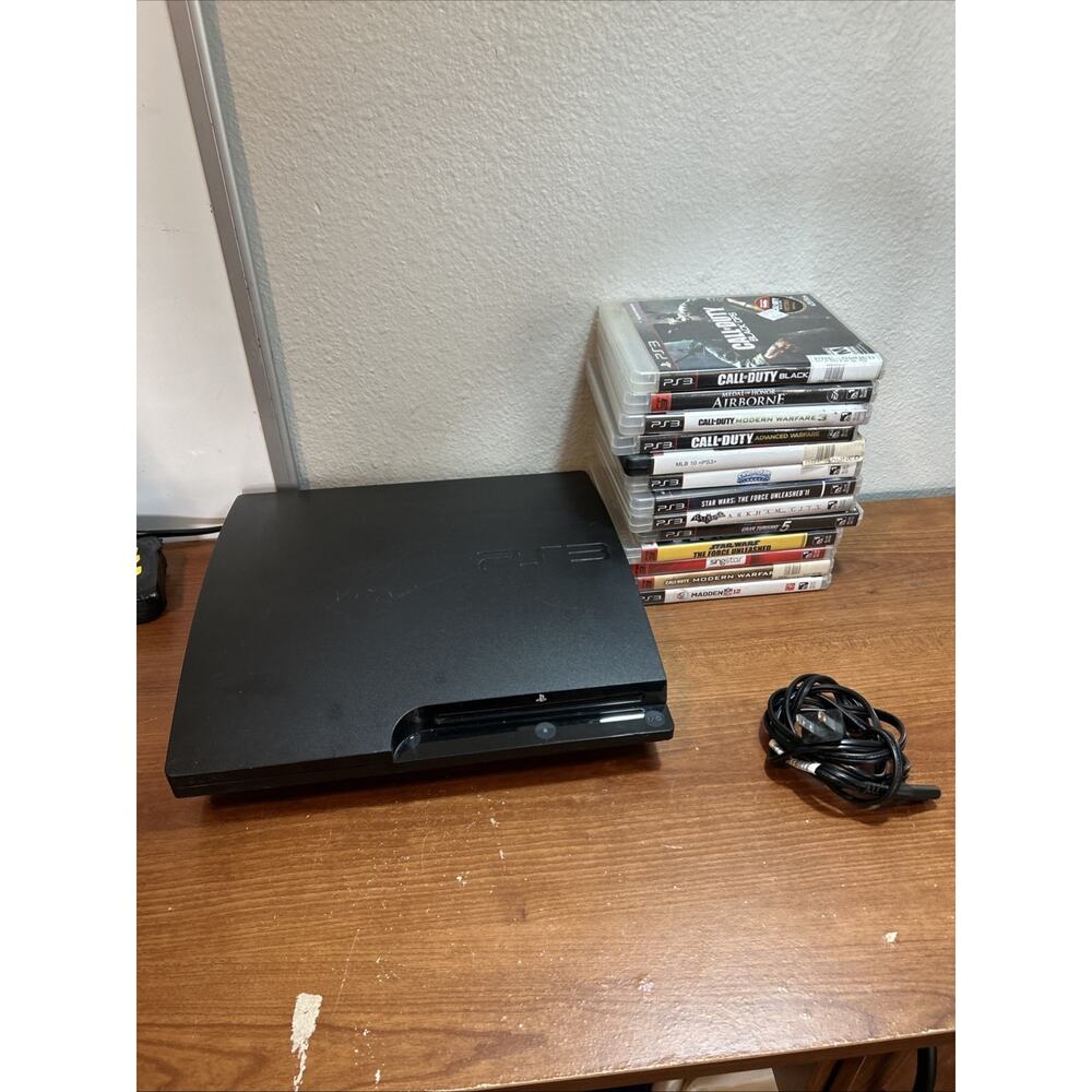 Sony PlayStation 3 Slim PS3 Black Console Gaming System CECH-3001B & 13 Games